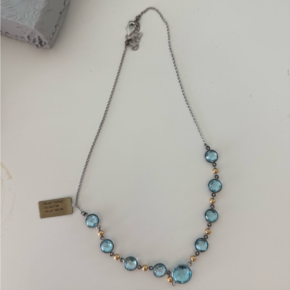 Elegant Blue Topaz Necklace with Gold Accents